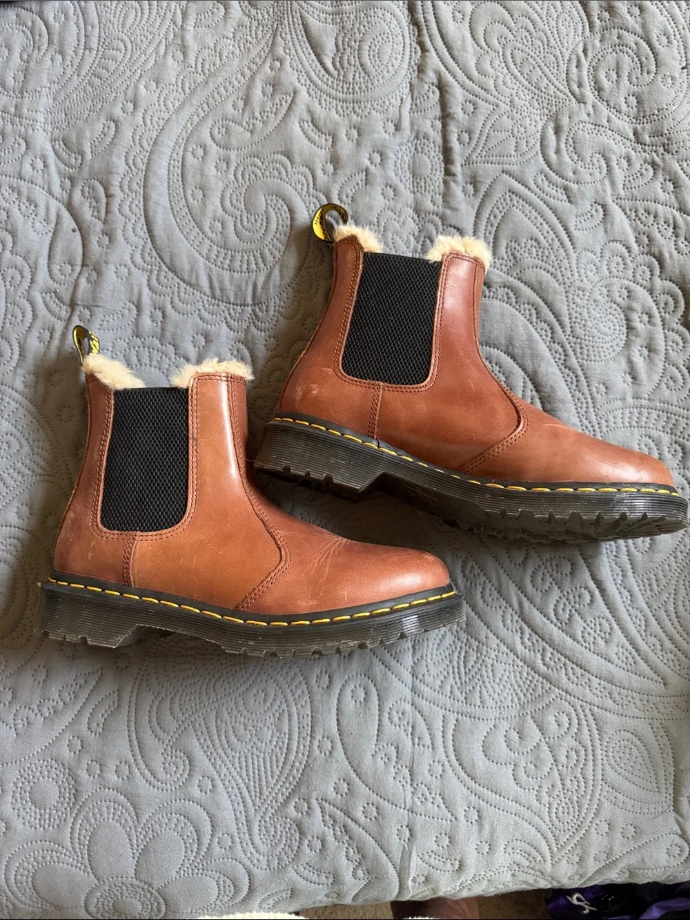 Dr. Martens Brown Leather Chelsea Ankle Boots with Cream Shearling